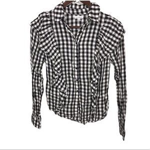 Women's NWT Francesca's Gingham Black and White Ruffle Button Down Shirt